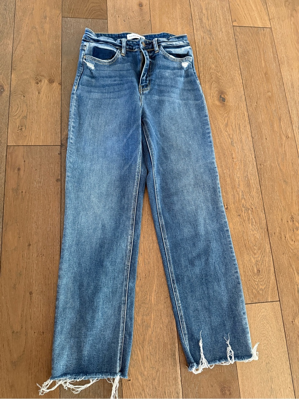 Flying Monkey Medium Wash Straight-Leg Jeans with Distressed Hem